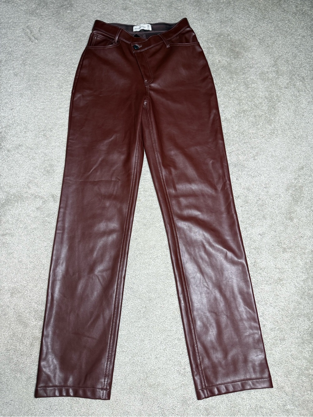 Abercrombie & Fitch Women's Burgundy Faux Leather Straight-Leg Pants